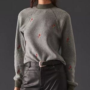 Anthropologie t.la Moss mock neck embroidered sweater - size XL